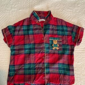Peter Alexander Plaid Pajama Shirt with Bear Patch